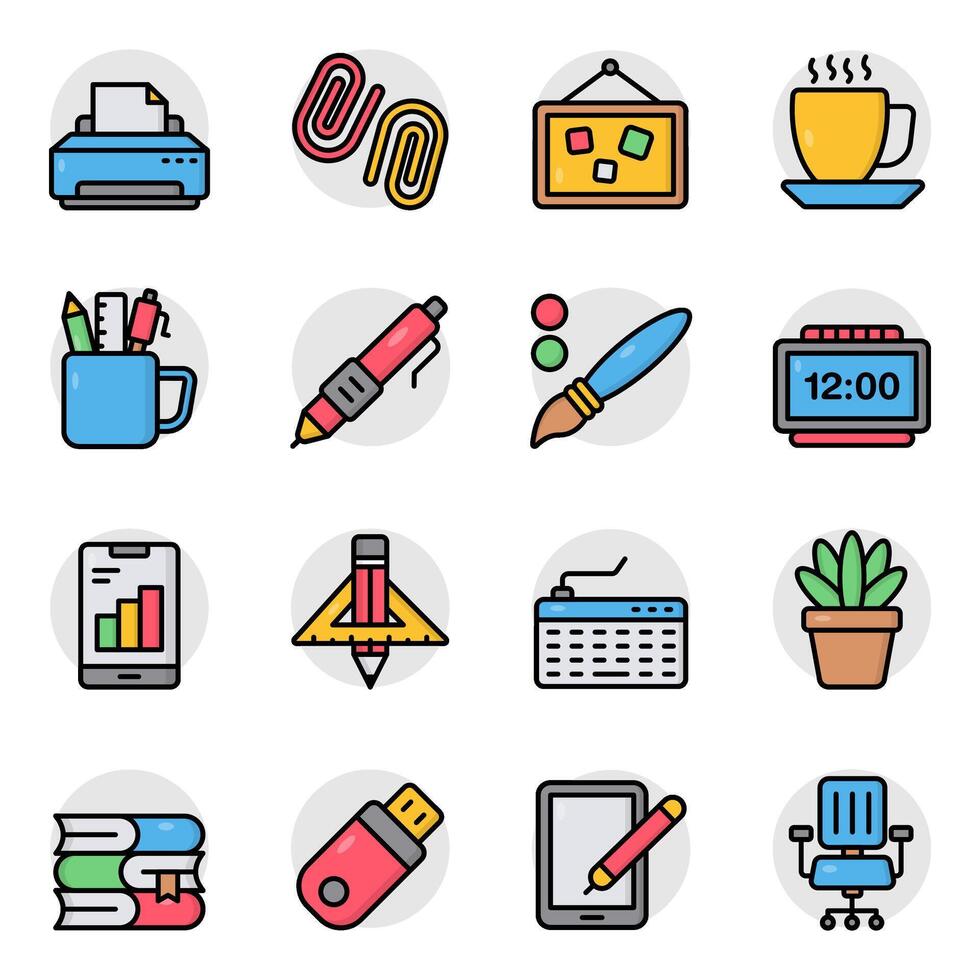 Set of Stationary and Devices Flat Icons vector