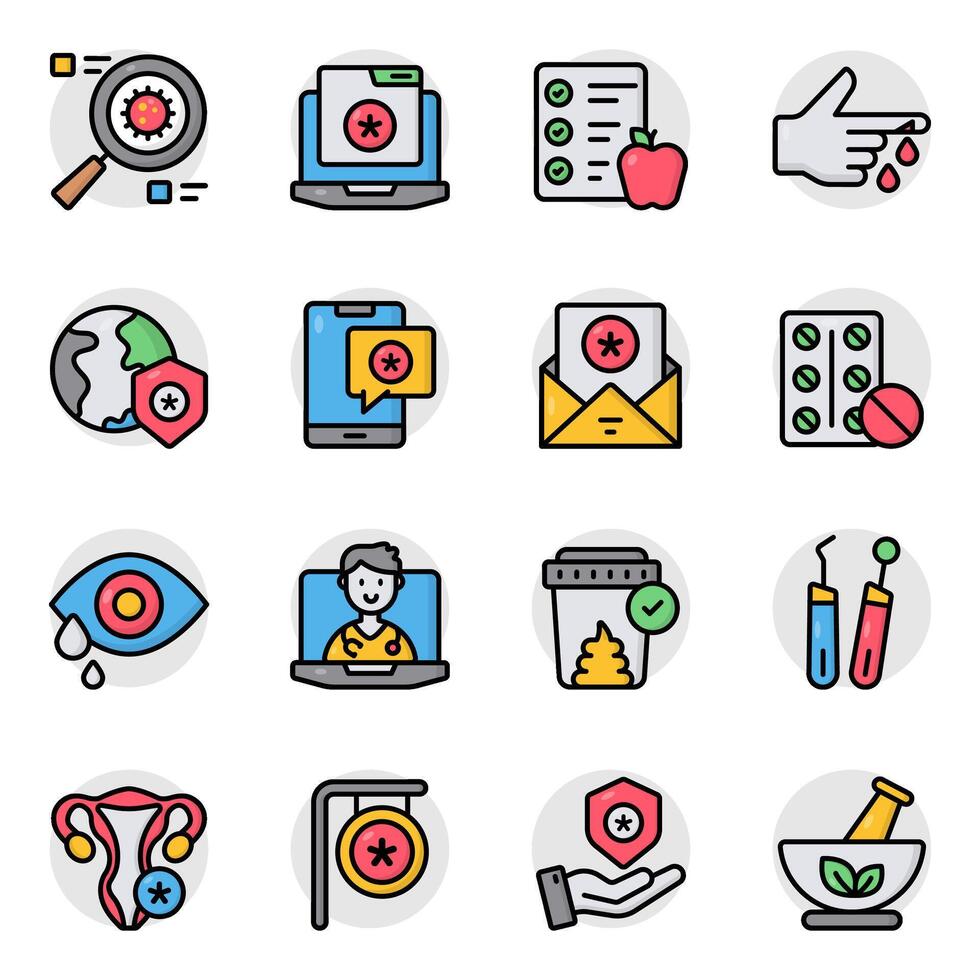 Set of Medical and Healthcare Flat Icon vector