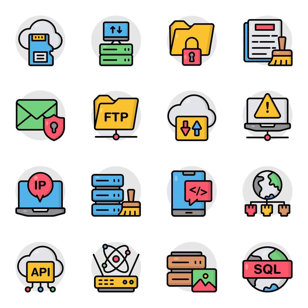 Set of Big Data and Cloud Technology Flat Icons vector