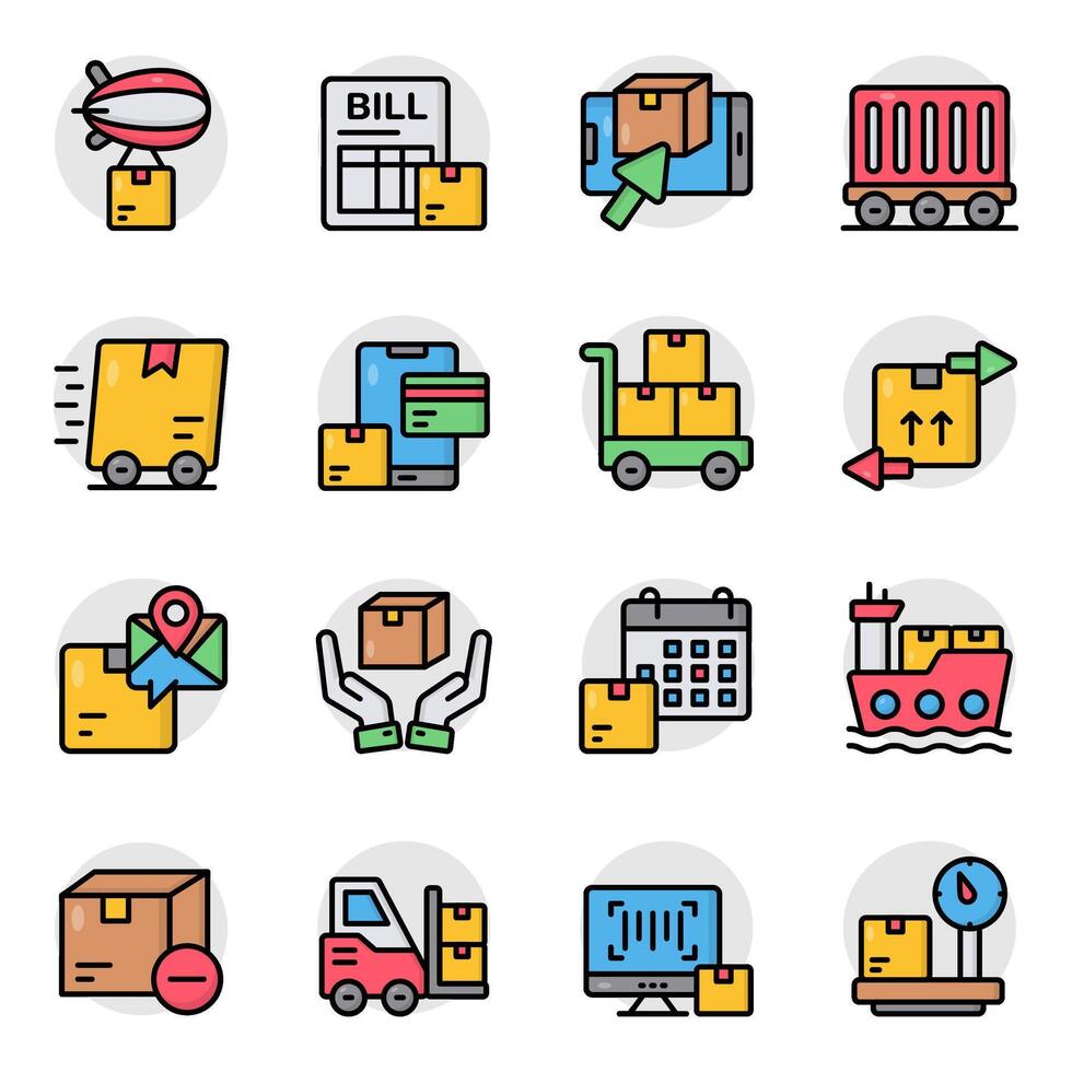 Set of Freight Flat Icon vector