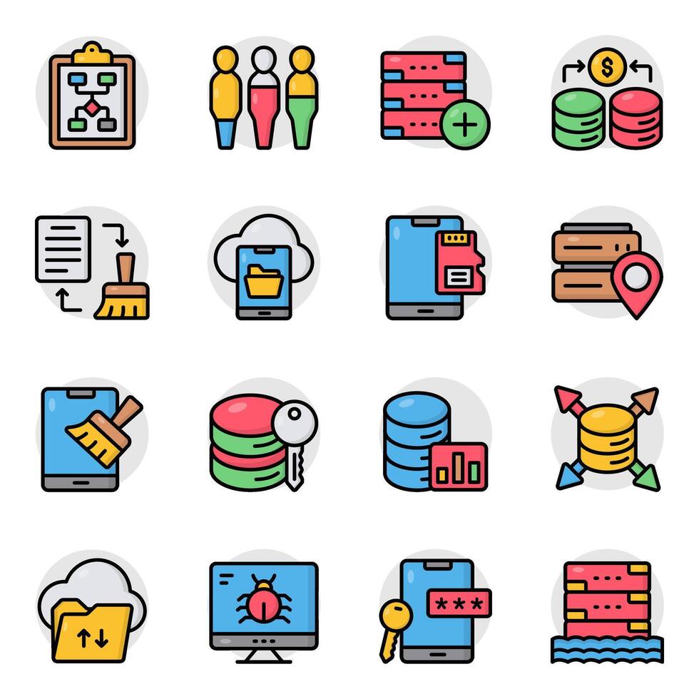 Set of Big Data and Ai Flat Icons vector