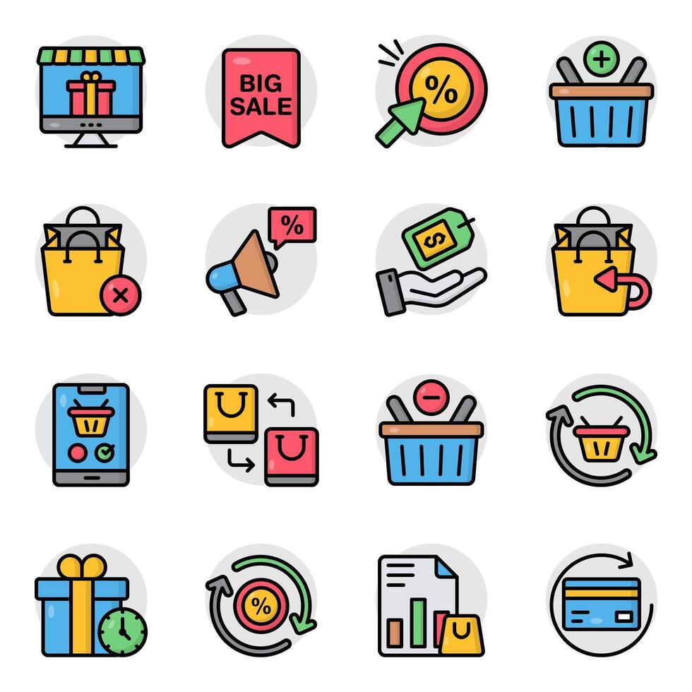 Set of Shopping and Commerce Flat Icons vector