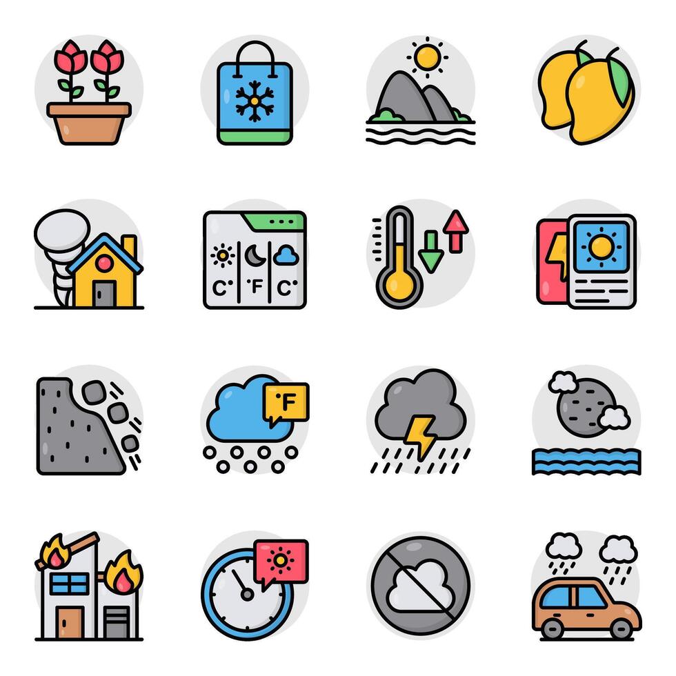 Set of Weather Overcast Flat Icon vector