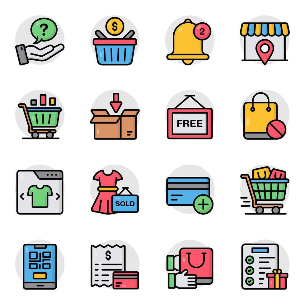 Set of Shopping and Purchase Flat Icons vector