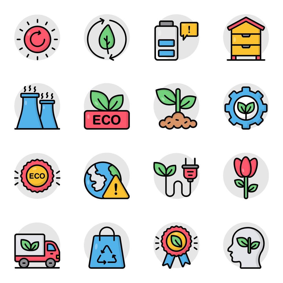 Set of Ecology Flat Icons vector