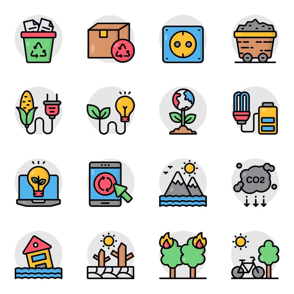 Set of Ecology and Recycling Flat Icons vector