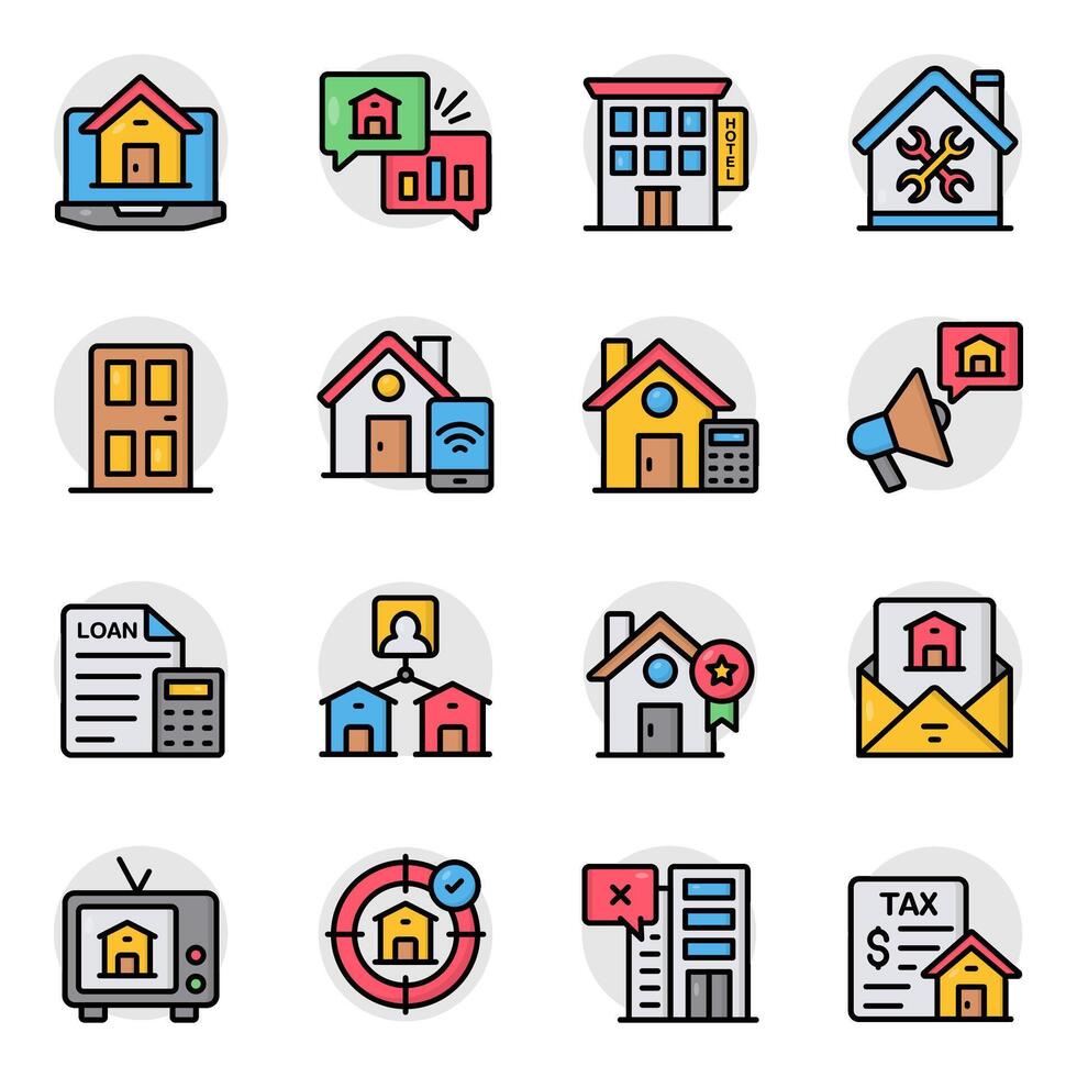 Set of Estate and Analytics Flat Icons vector