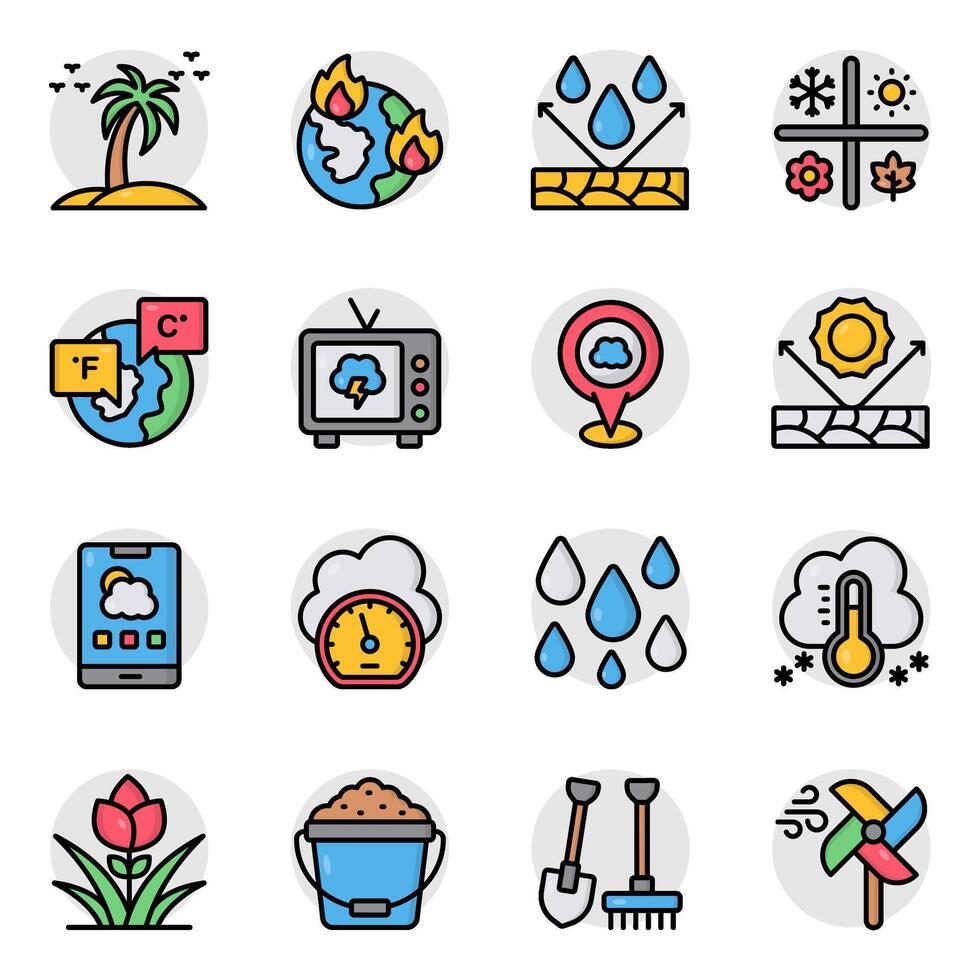 Set of Nature and Weather Flat Icons vector