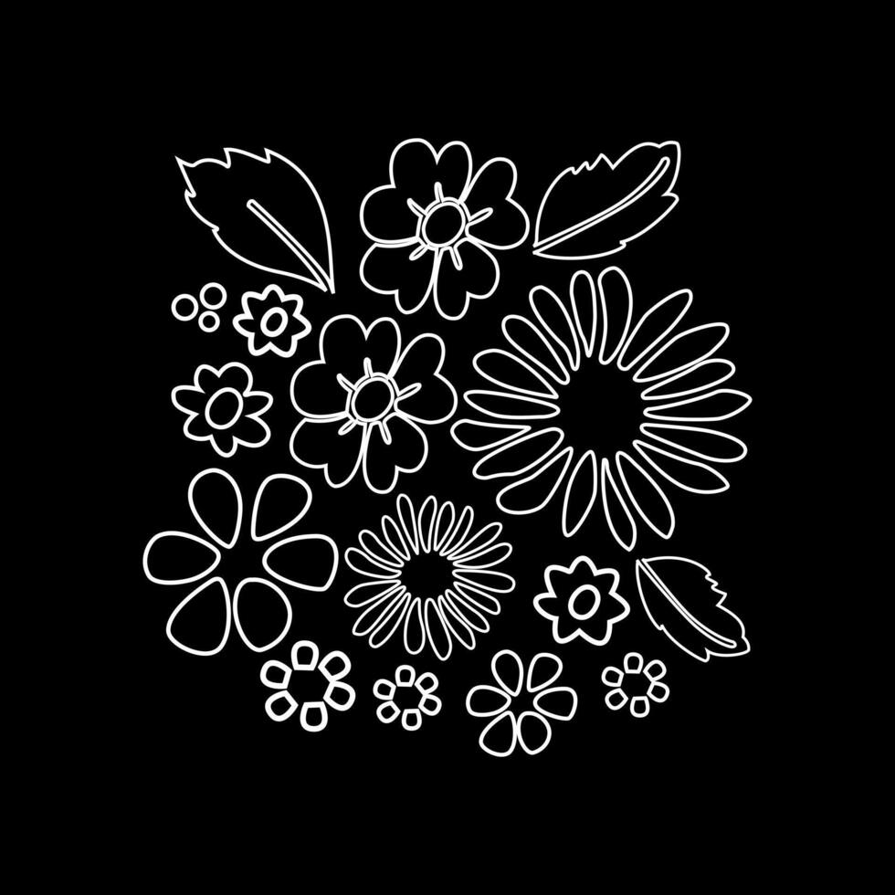 summer flower and leaf line art. vector