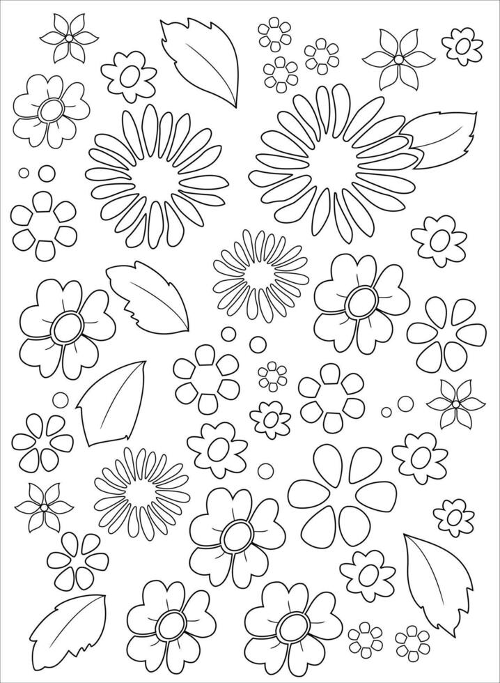 flowers and leafs coloring page. vector