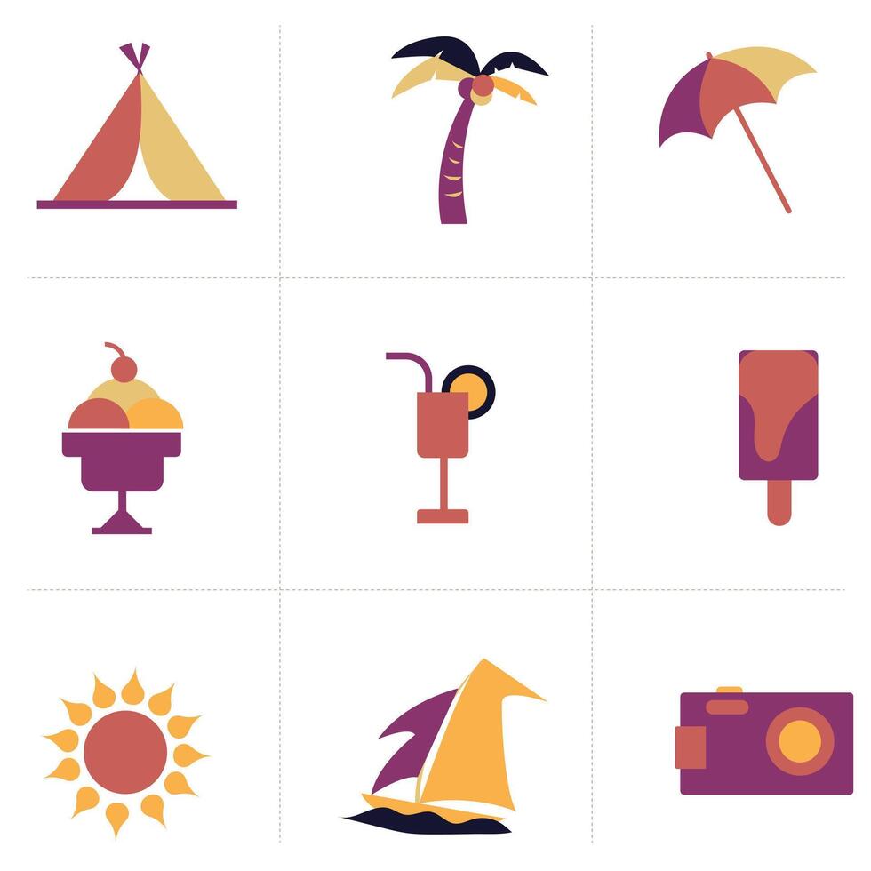 A new This is a large set of colorful summer and travel icons representing summer activities and beach vacation vector