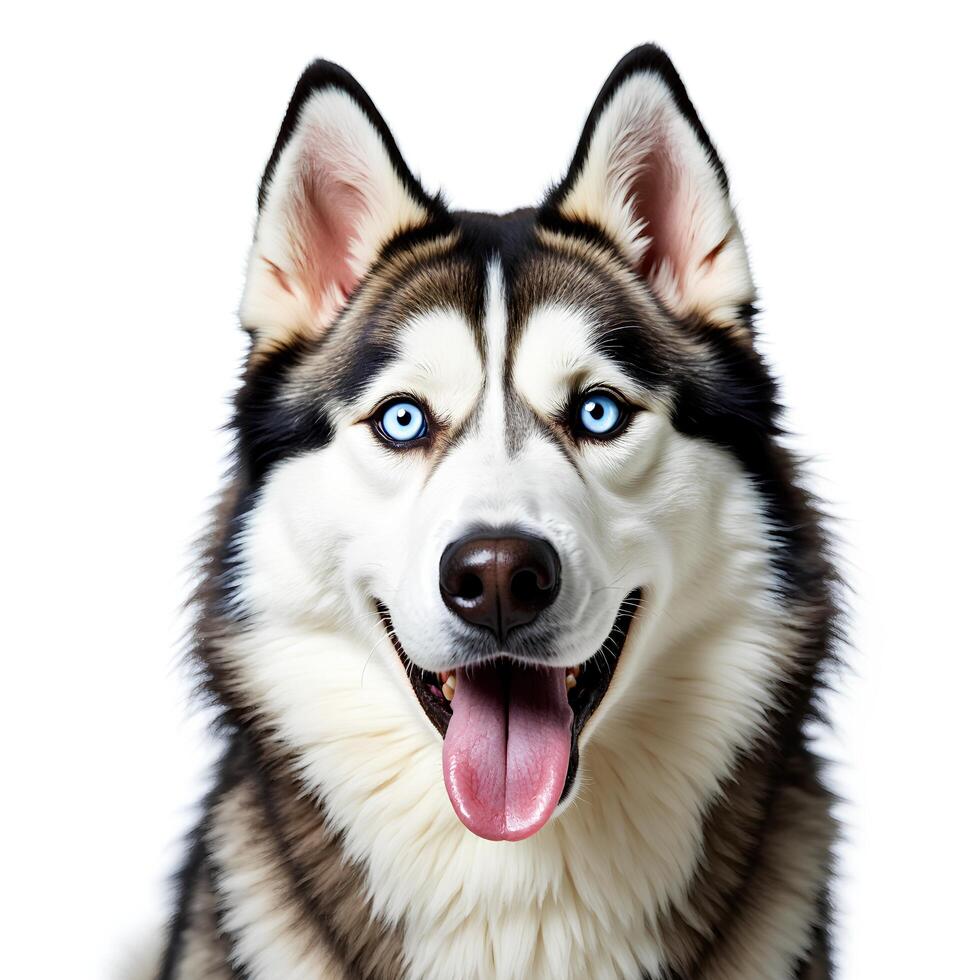 Happy Siberian Husky with Blue Eyes and Cheerful Expression photo