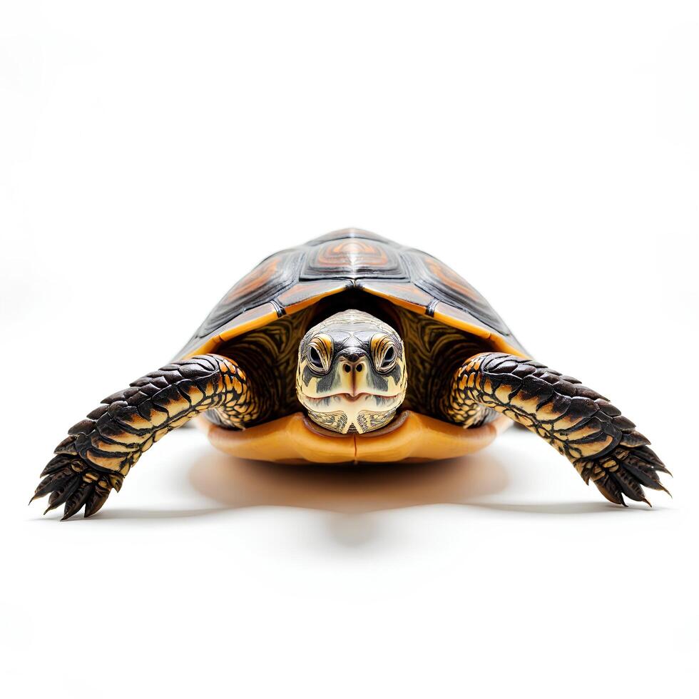 Realistic turtle figurine on white background showcasing detail and design photo