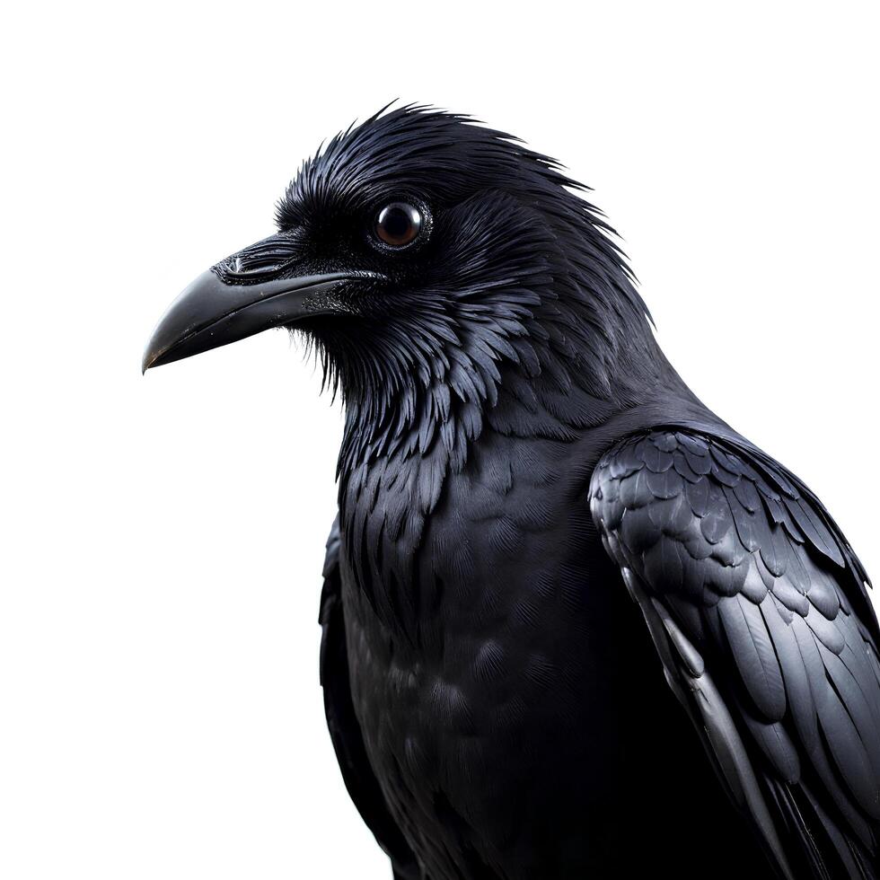 Majestic Black Bird with Glossy Feathers and Intense Gaze photo
