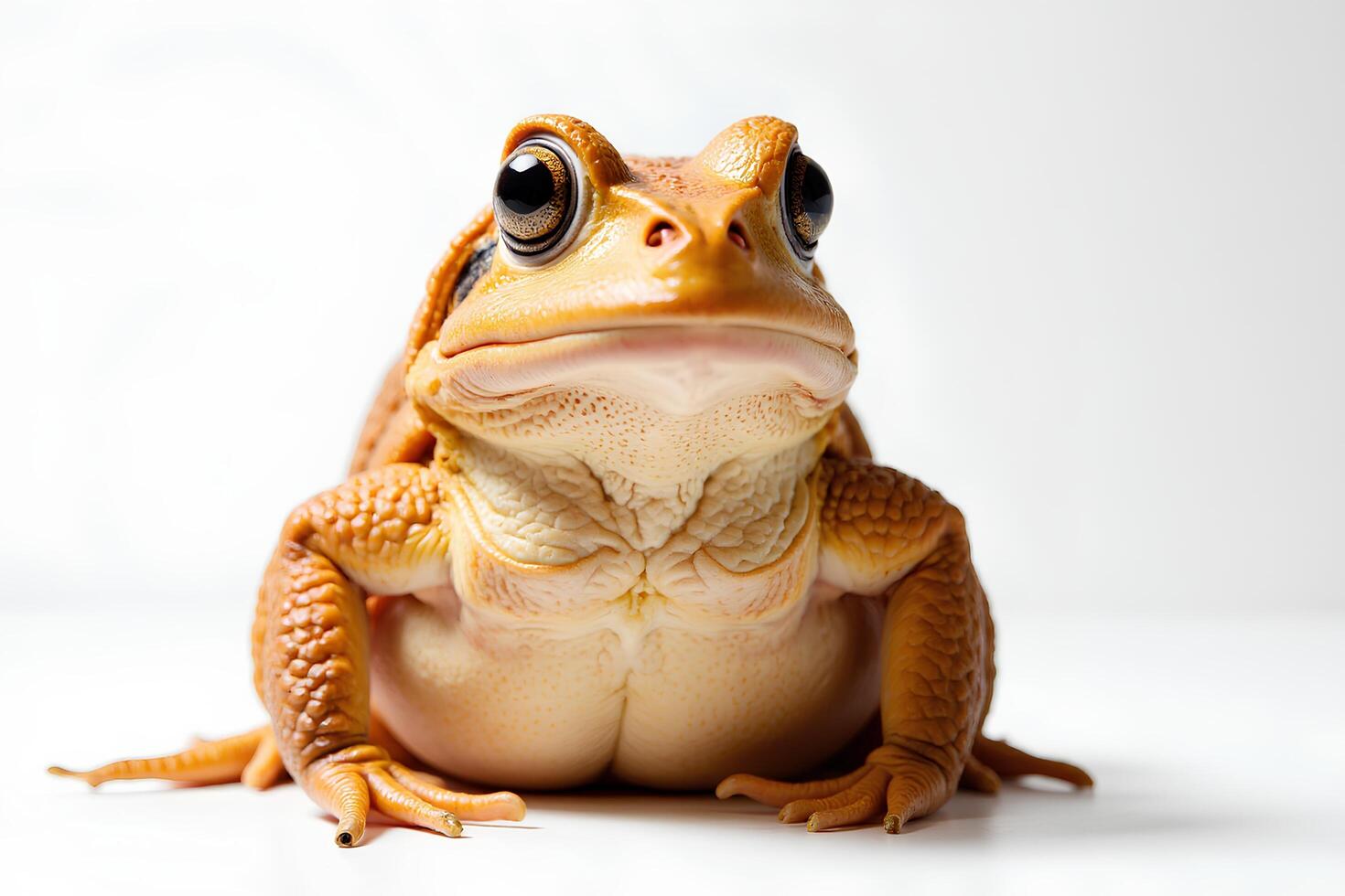 Close-Up of an Orange and Brown Frog Against a White Background photo