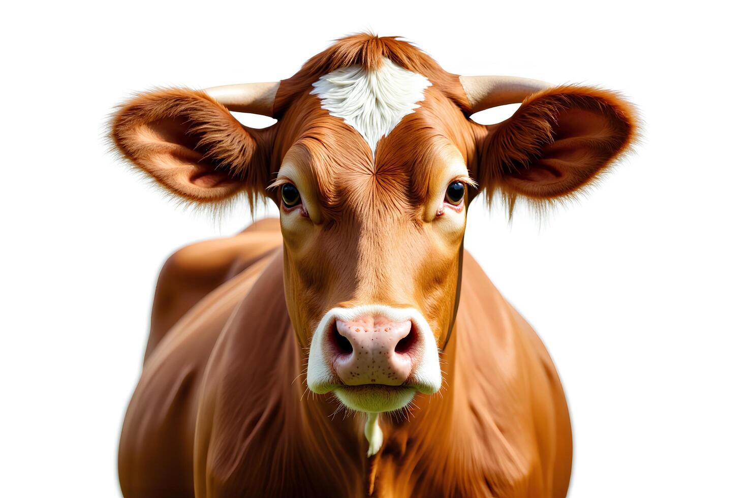Close-Up of a Brown Cow with White Markings on Its Forehead photo