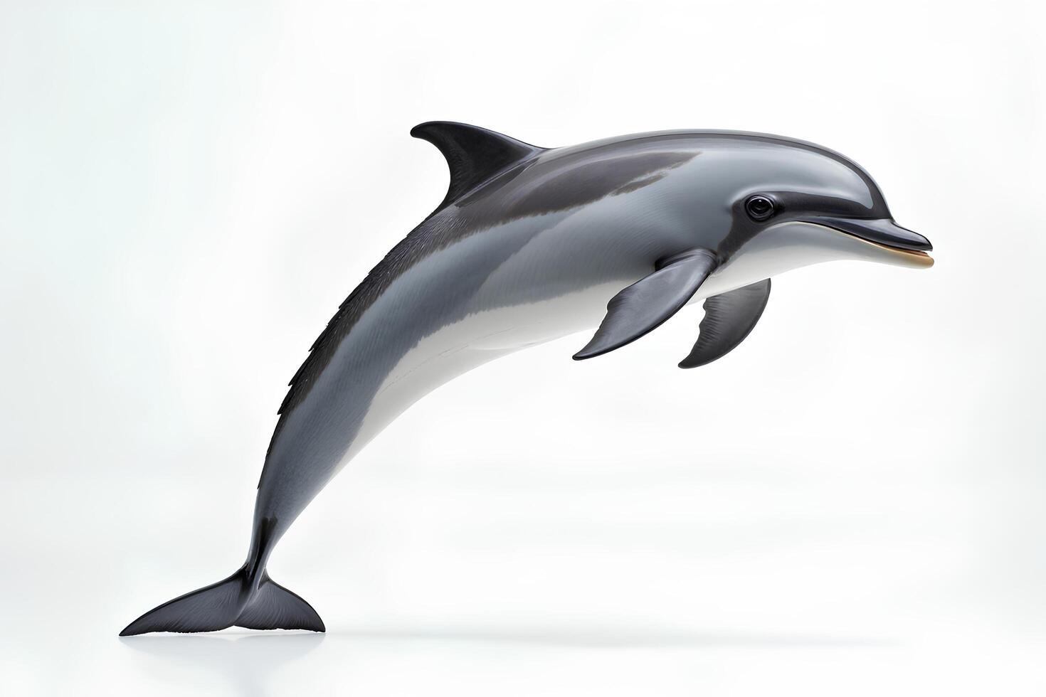 Realistic Dolphin Model Jumping Out of Water on Light Background photo