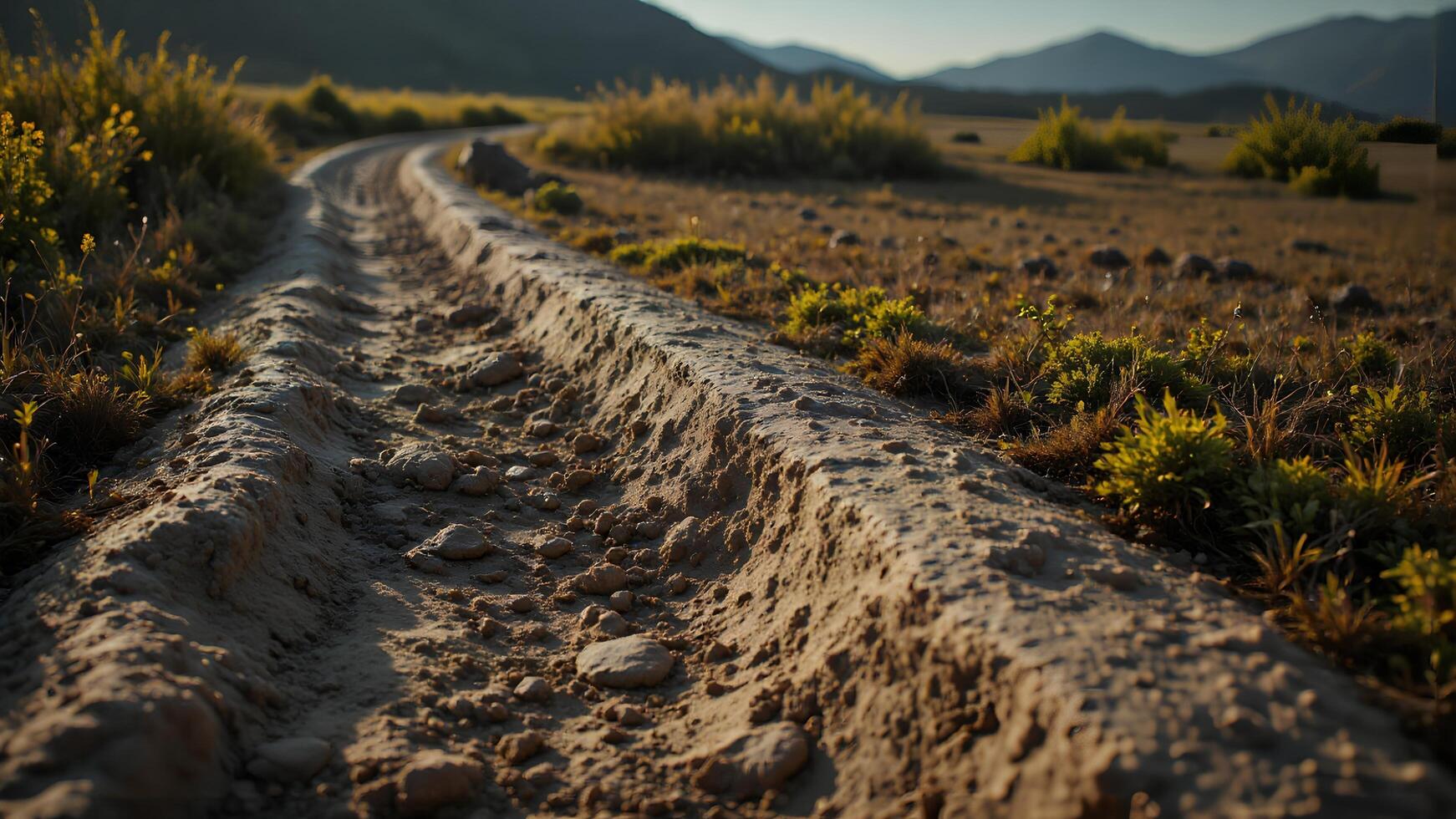 Dirt Road Trail Through Scenic Landscape Under Clear Blue Sky photo