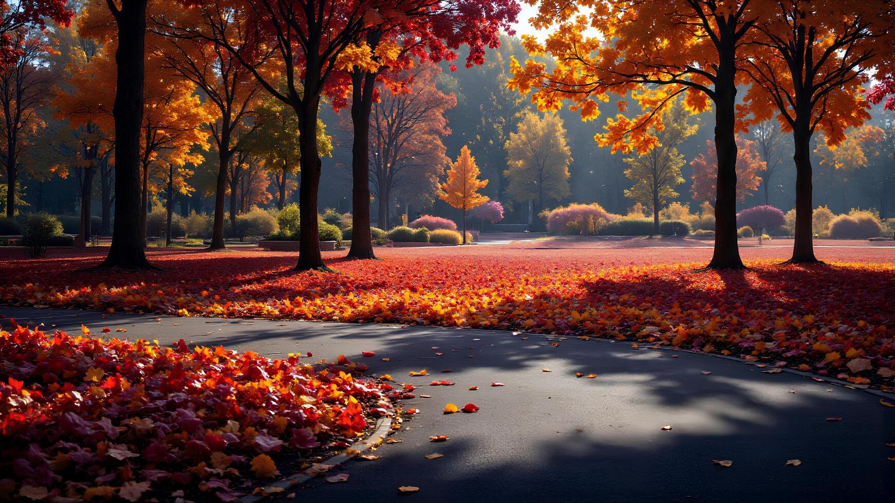 Vibrant Autumn Landscape with Colorful Leaves and Sunlight photo