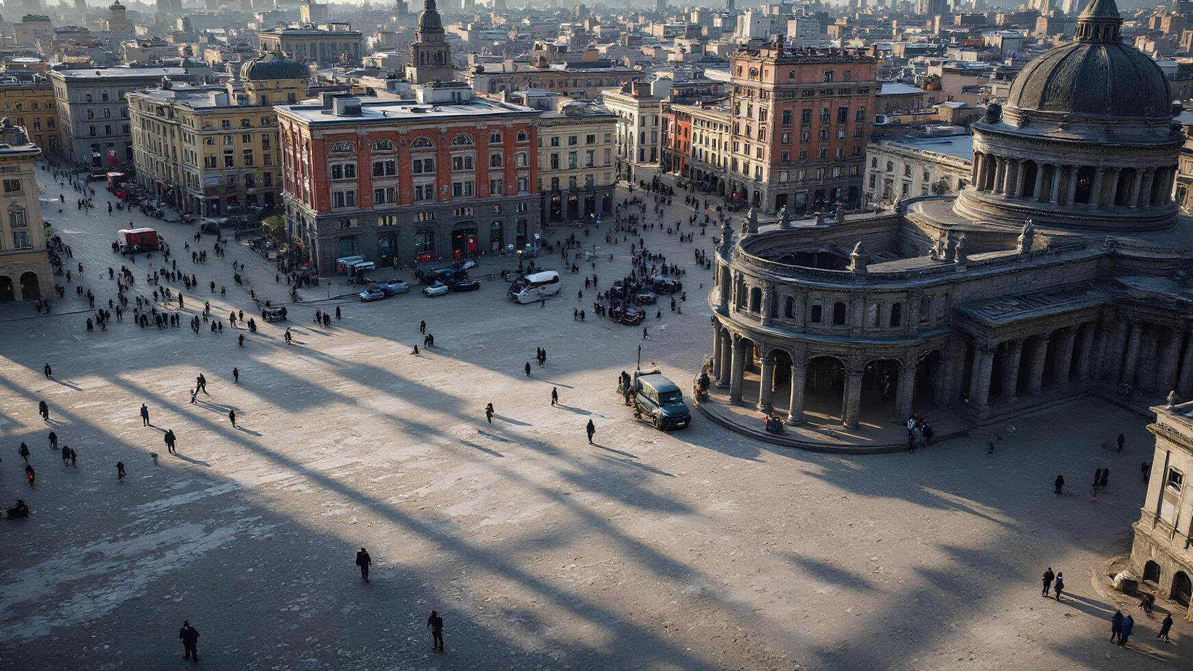 Urban Square with People and Historic Architecture in Daylight photo