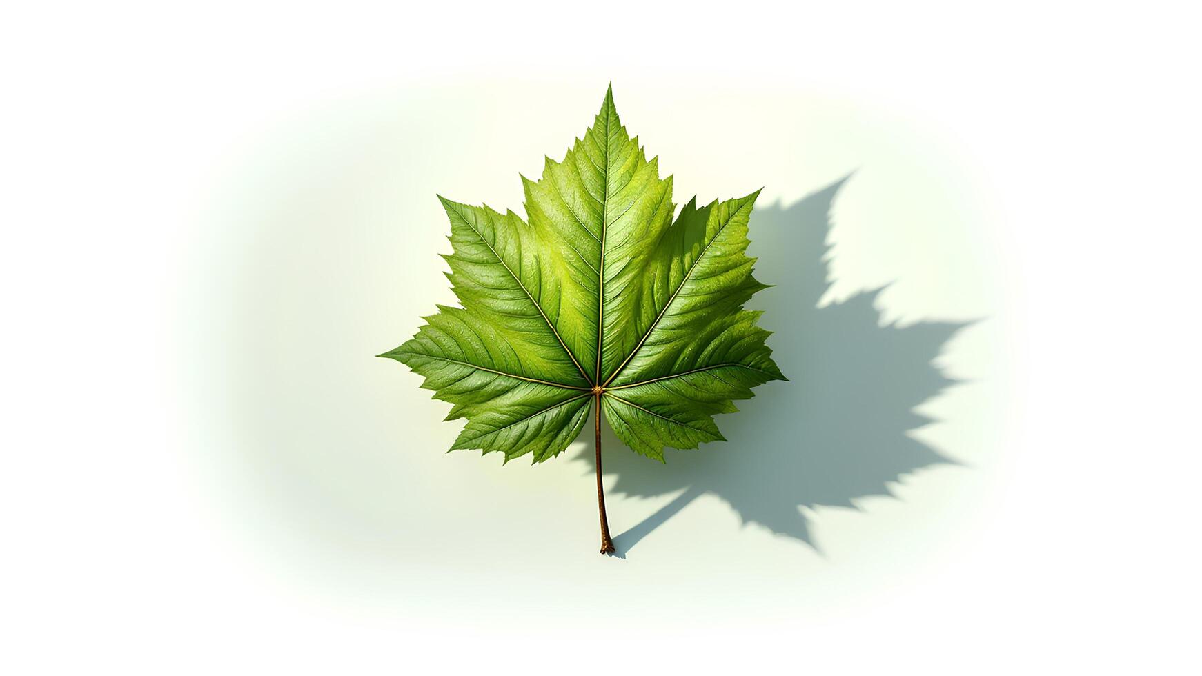 Detailed Illustration of a Green Maple Leaf with Shadow Effects photo
