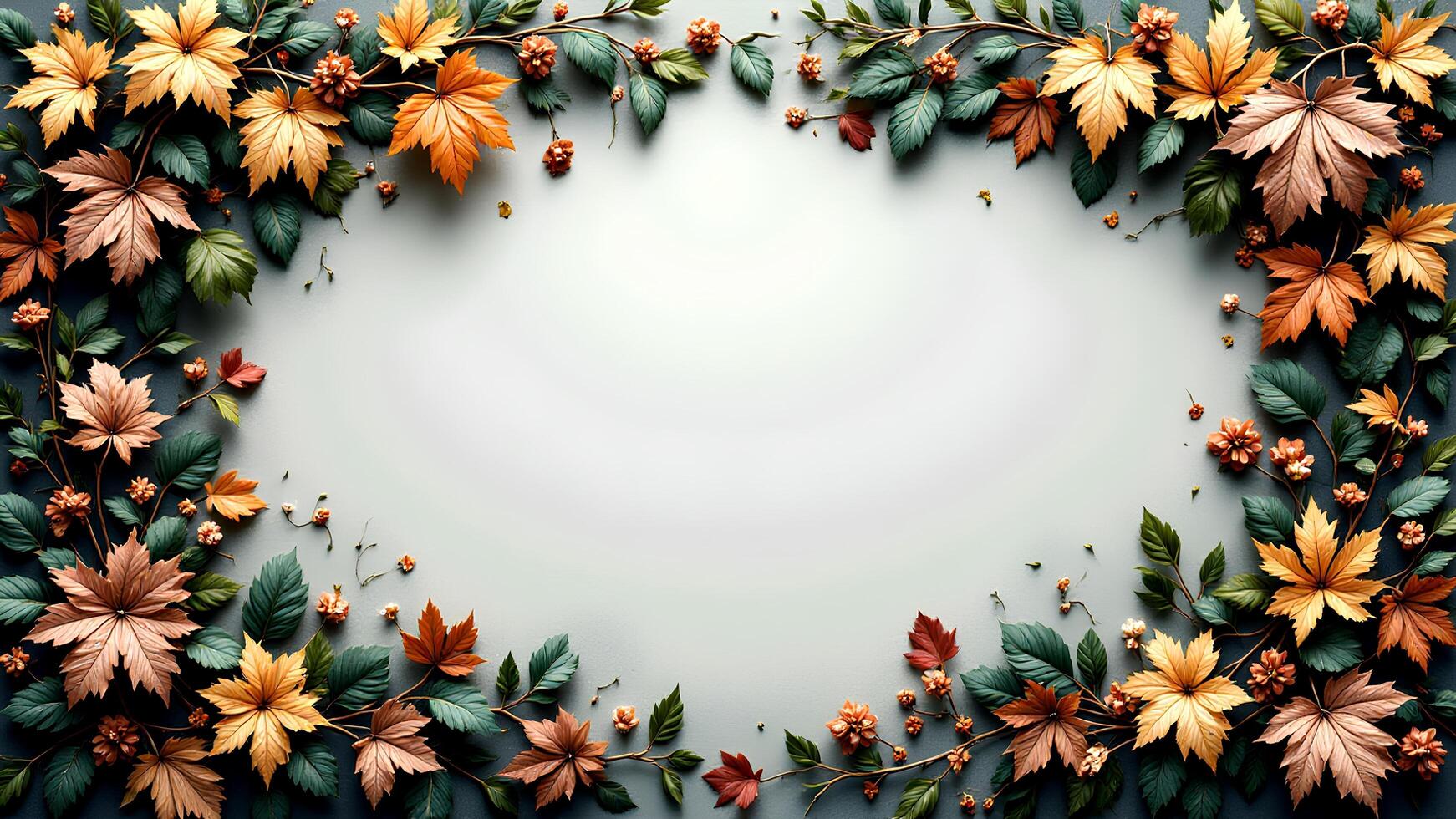 Autumn Leaves and Berries Frame Design for Seasonal Backgrounds photo