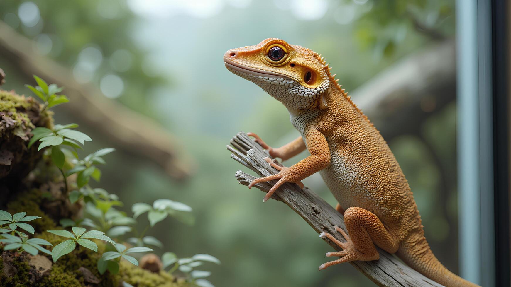 Vibrant Gecko Perched on Branch in Serene Natural Environment photo