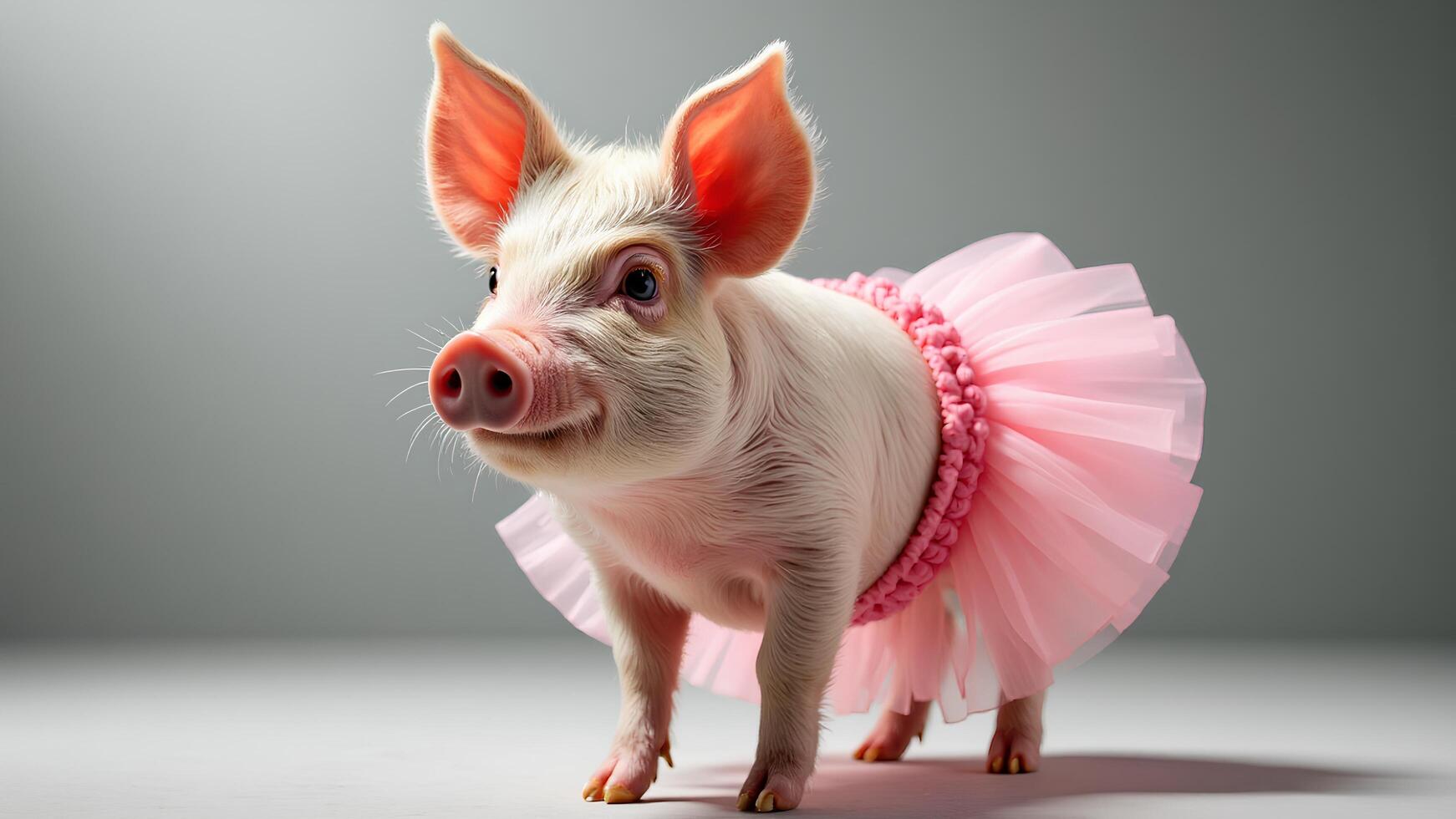 Cute Piglet in Pink Tutu Skirt Posing with Playful Expression photo