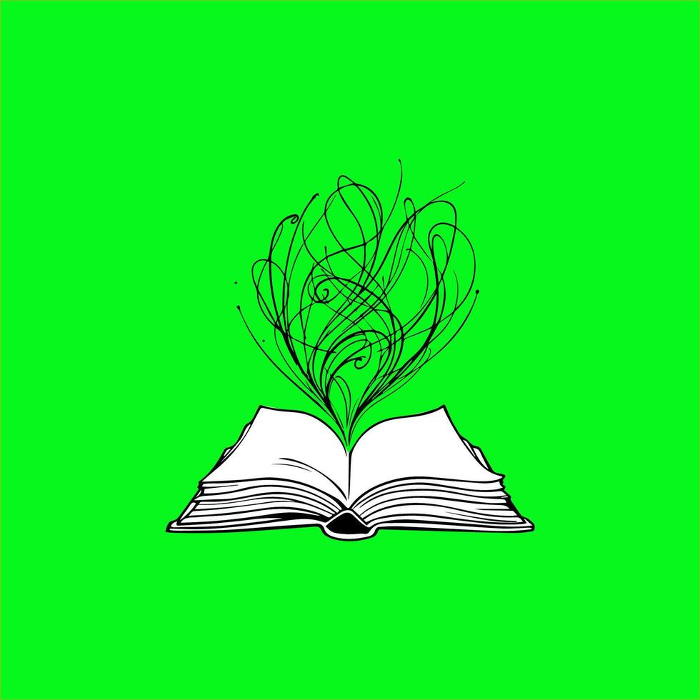 an open book with a leaf blowing out of it vector