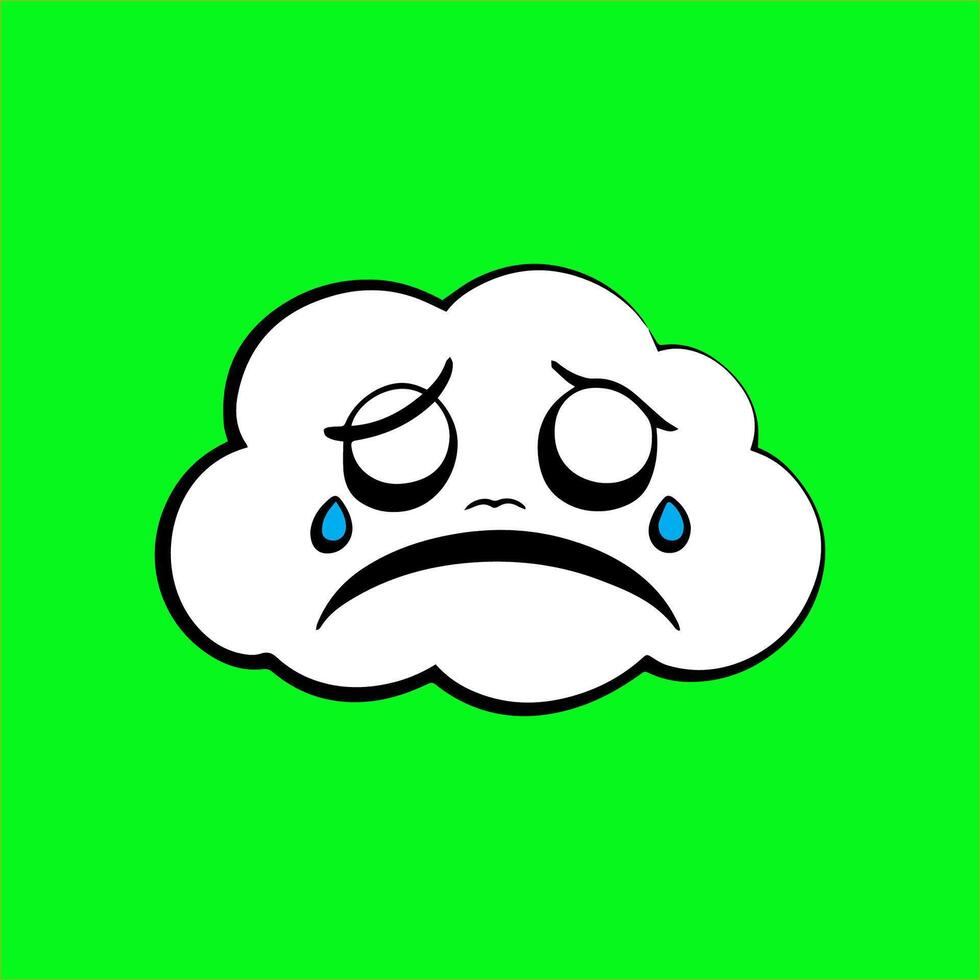 a cartoon cloud with sad eyes on a green background vector