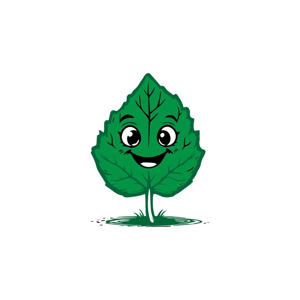 a cartoon green leaf with a smile vector