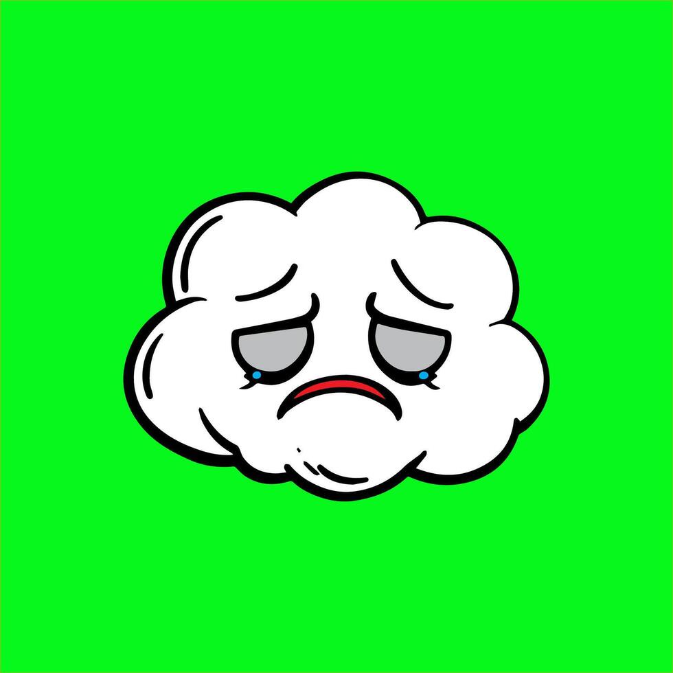 a cartoon cloud with a sad face on a green background vector