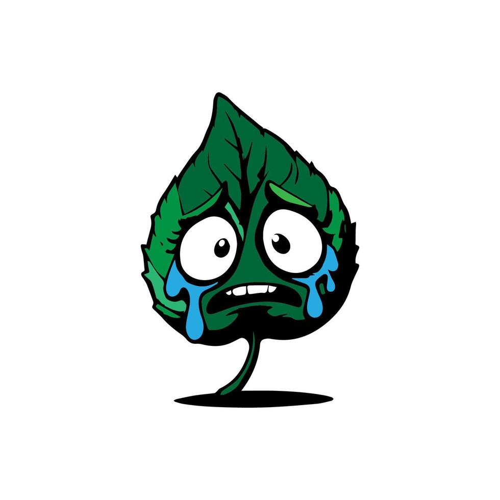 a cartoon green leaf with tears on it vector