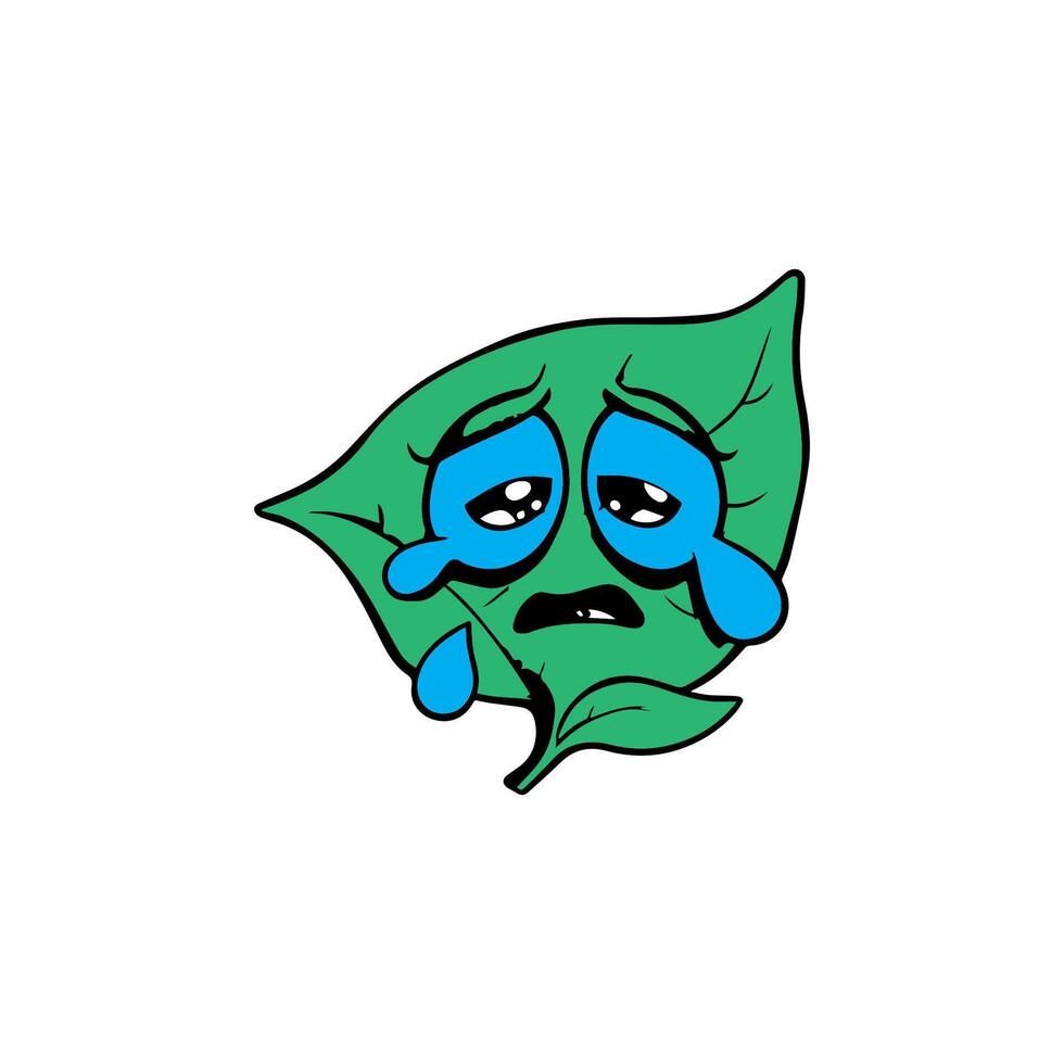 a cartoon green leaf with a sad face vector