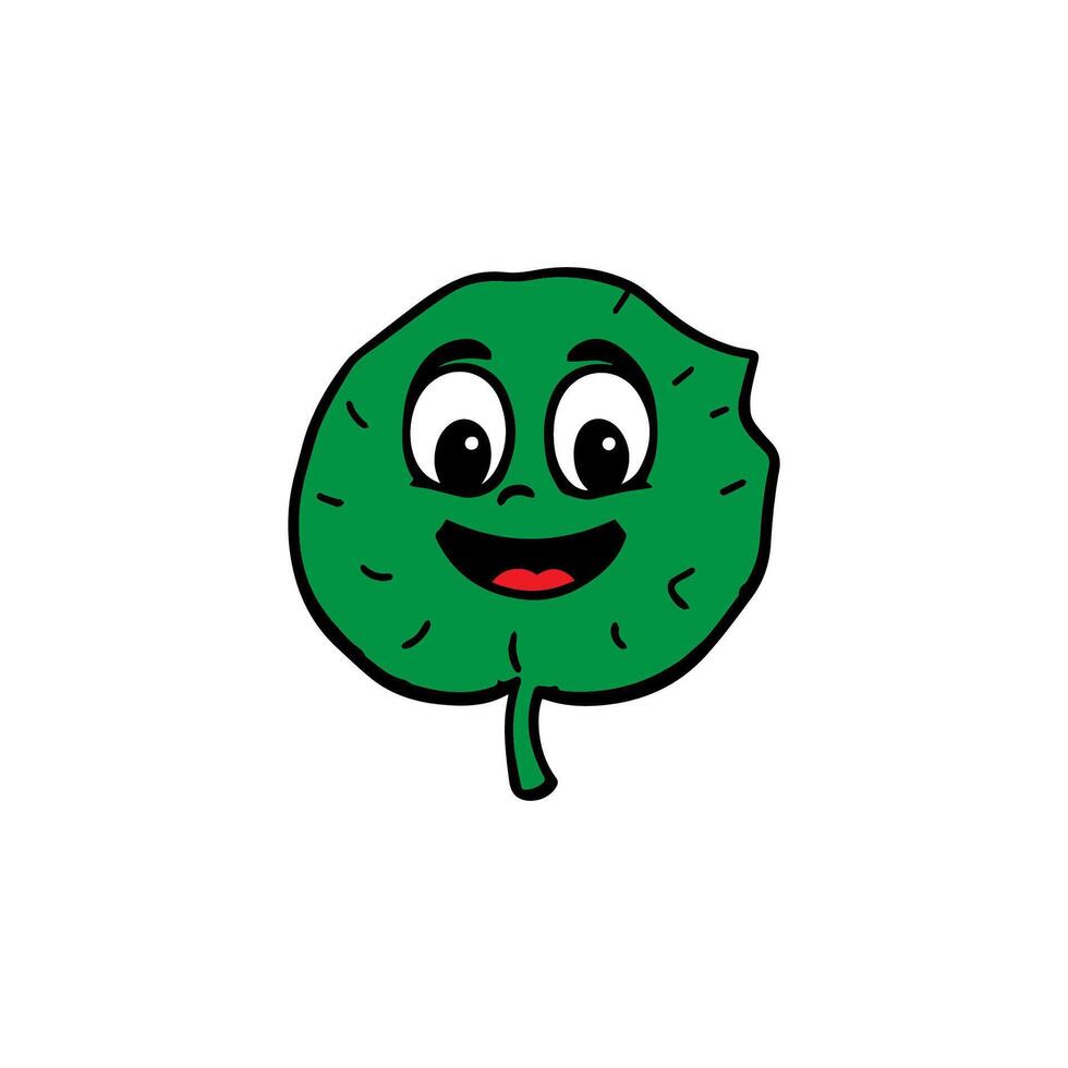 a cartoon green leaf with a smile on it vector