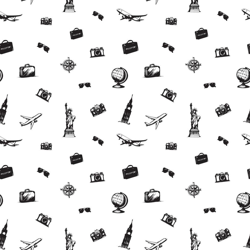 Seamless doodle pattern. Travel doodle pattern vector