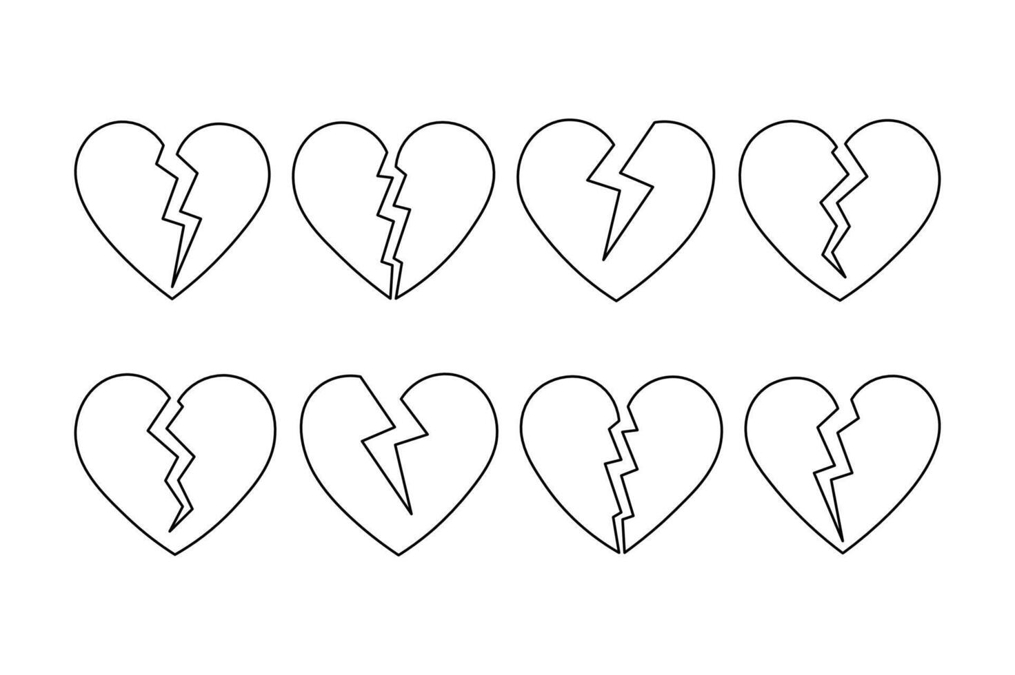 Editable of Broken Hearts in Red and Black, broken heart illustration, heartbreak graphic clipart, cracked heart symbol vector