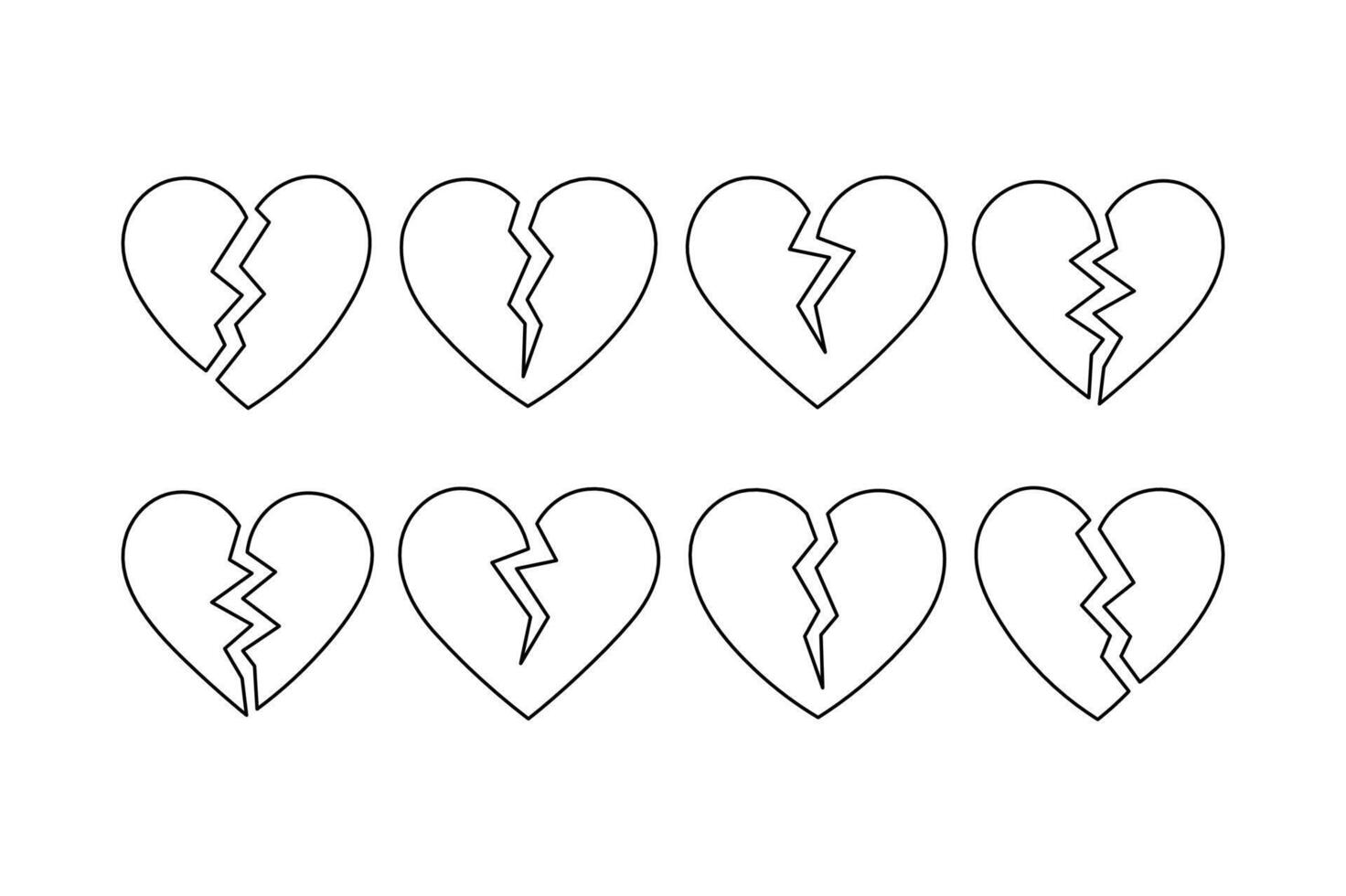 Editable Red and Black Cracked Heart Designs, broken heart illustration, heartbreak graphic clipart, cracked heart symbol vector