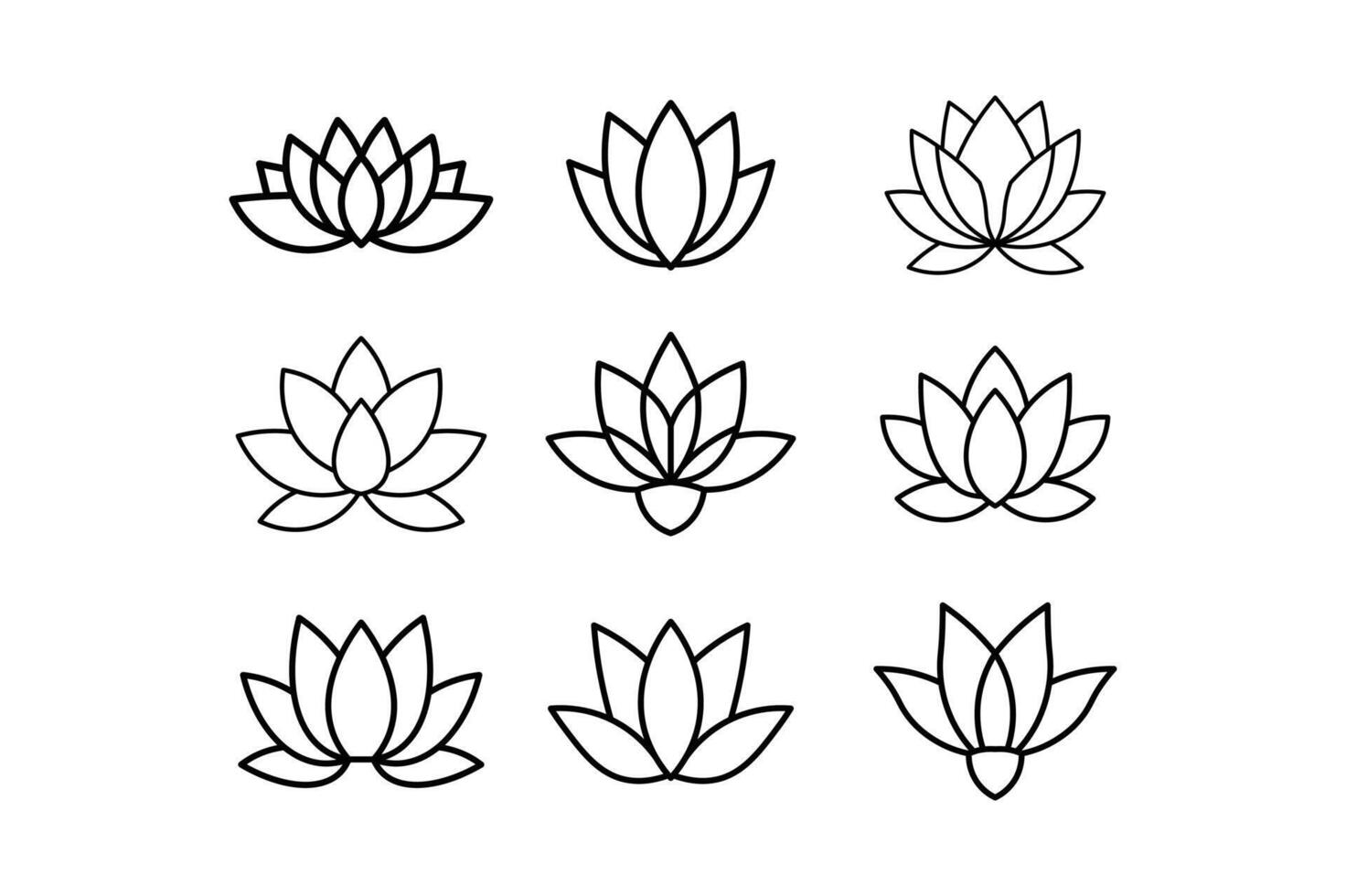 Outline Lotus Icons for Aromatherapy, beauty spa lotus icons, lotus flower icon set, spa flower icons vector
