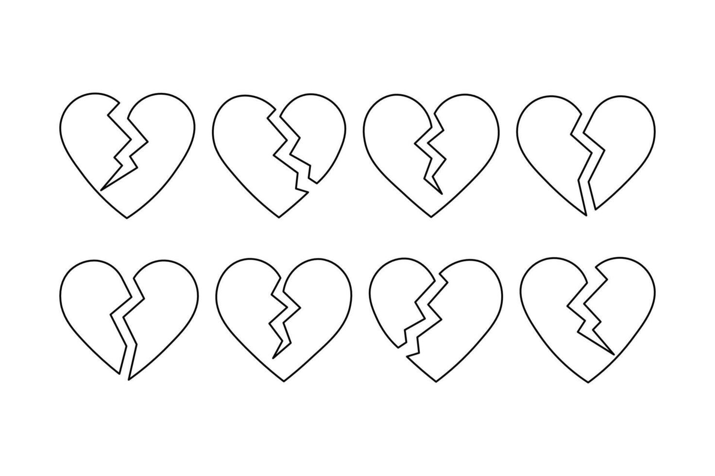 Editable Red and Black Broken Heart Clipart Sets, broken heart illustration, heartbreak graphic clipart, cracked heart symbol vector
