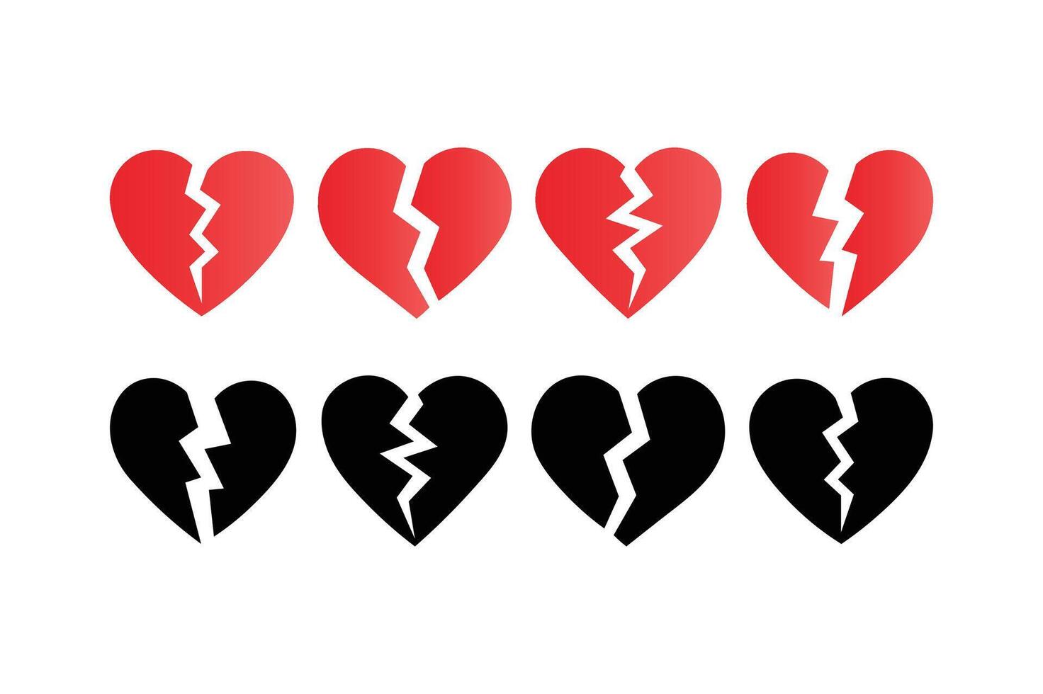 of Broken Hearts in Red and Black, broken heart illustration, heartbreak graphic clipart, cracked heart symbol vector
