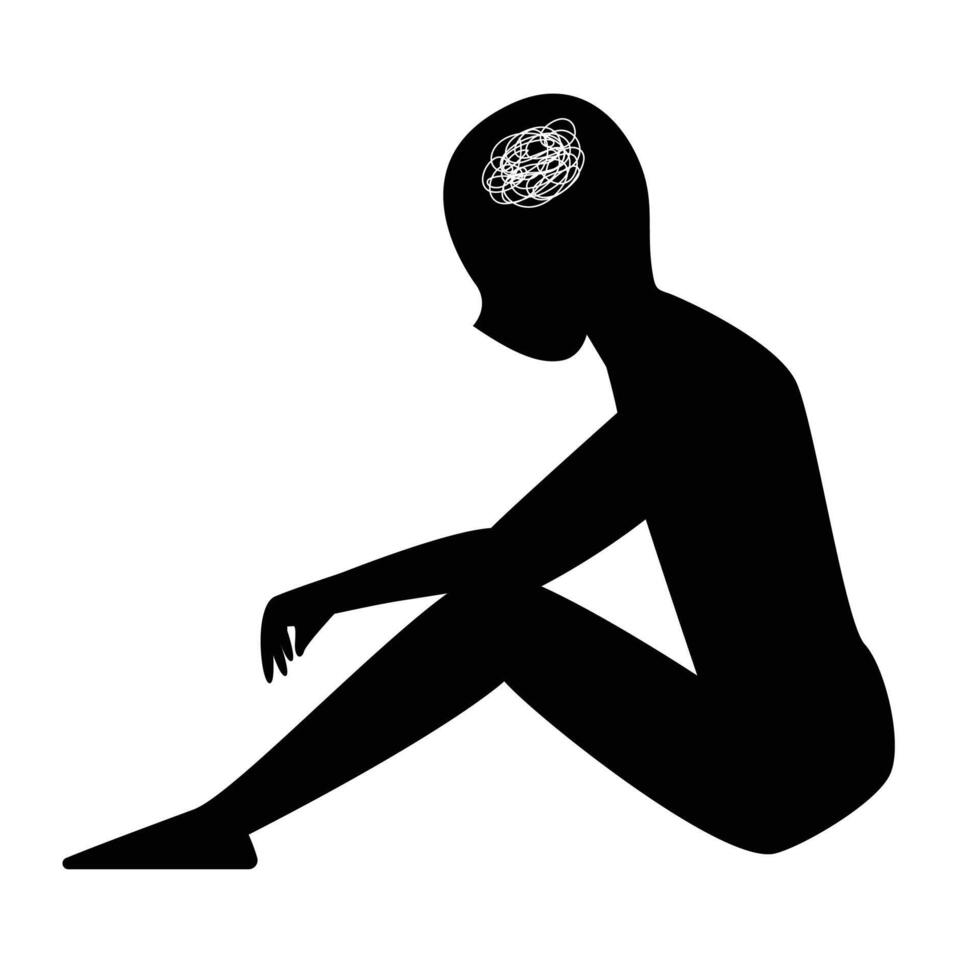 Person is sitting on the ground with silhouette. Stress and anxiety. Mental health vector