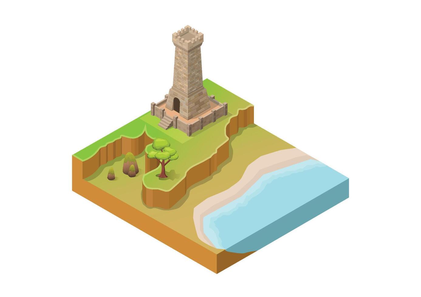 Isometric tower castle on the coast vector