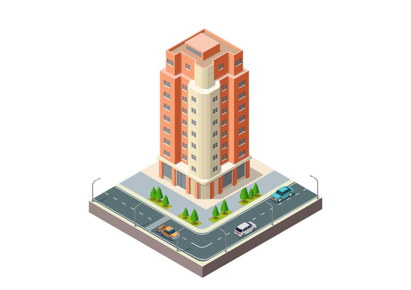Isometric modern building with highway for game element or map vector