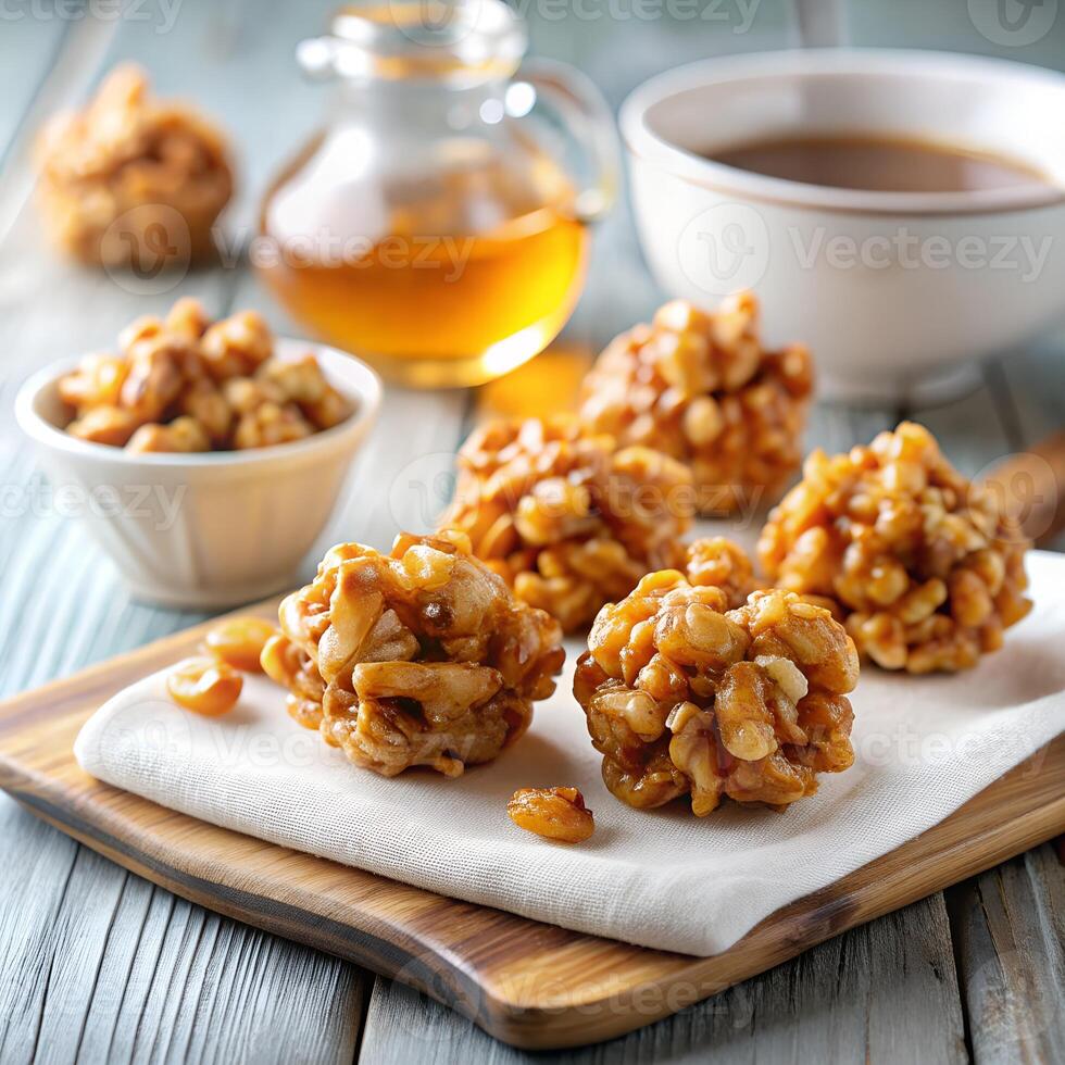 Puffed cereal clusters with honey glaze photo