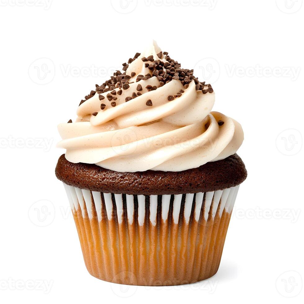 Chocolate Cupcake with Vanilla Swirl Frosting and Sprinkles photo