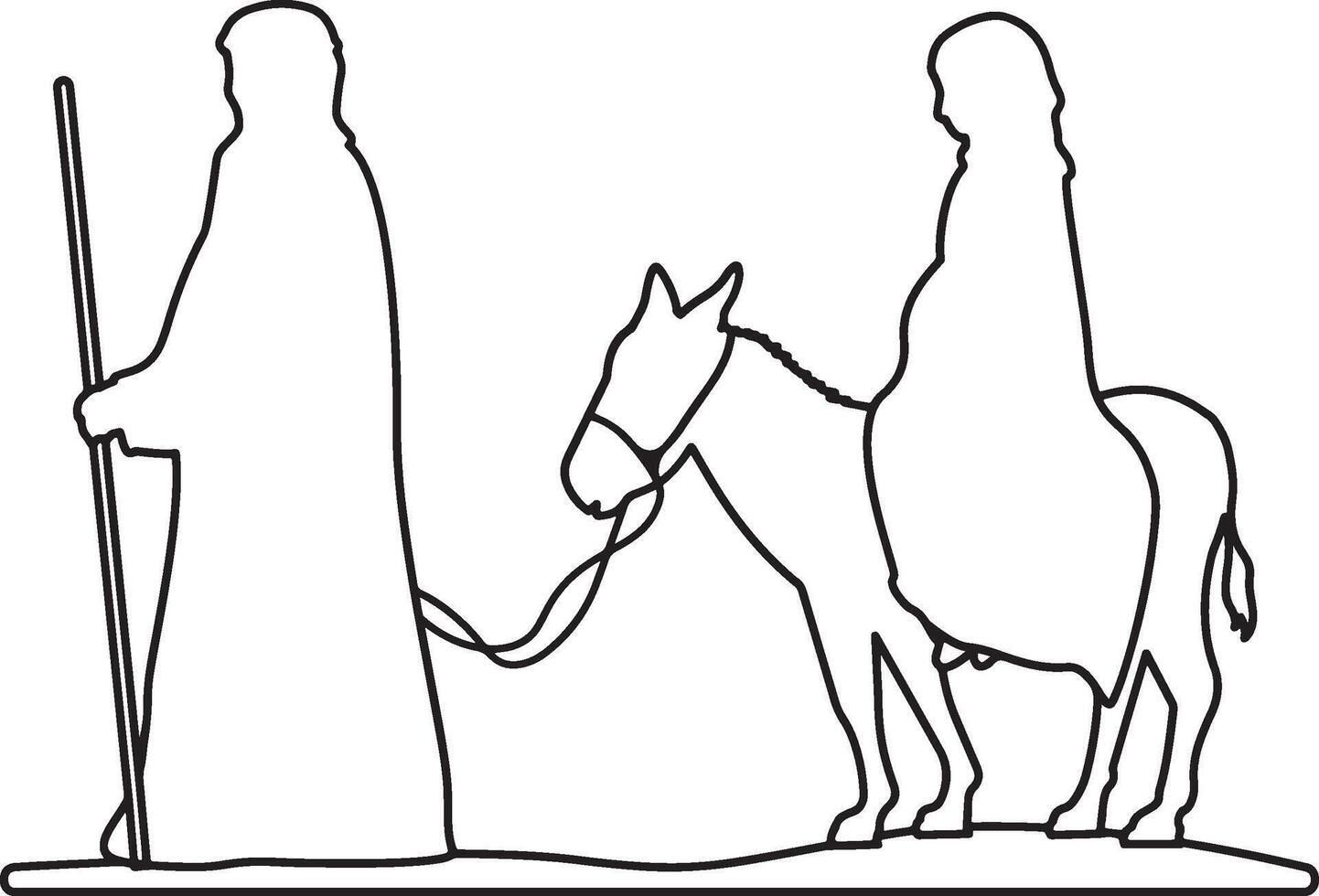 Nativity journey one line art drawing. vector