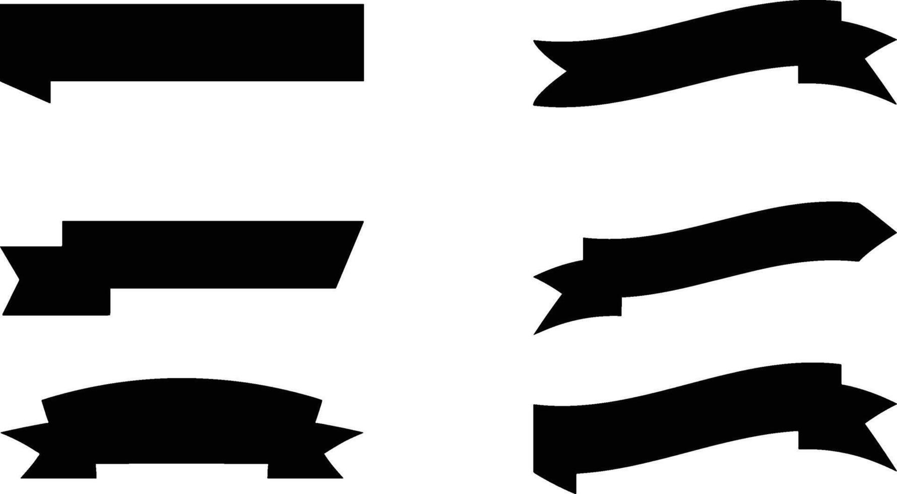 Collection of curved and straight black ribbon banners and decorative elements. vector
