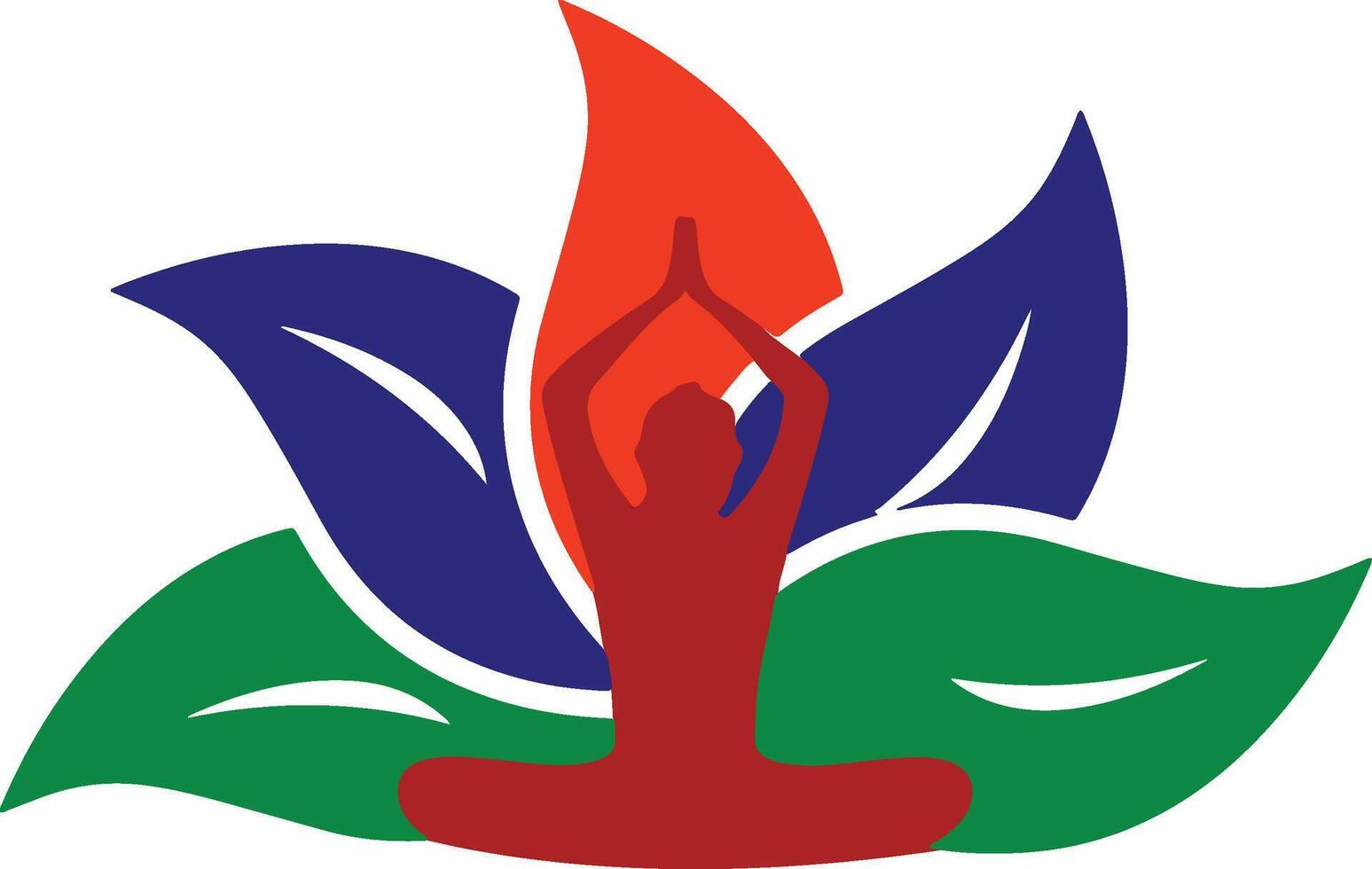 Colorful yoga pose with abstract leaf design vector