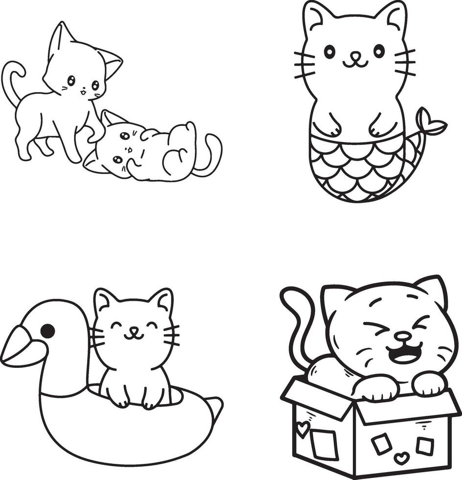 Cute cartoon cat characters collection. vector